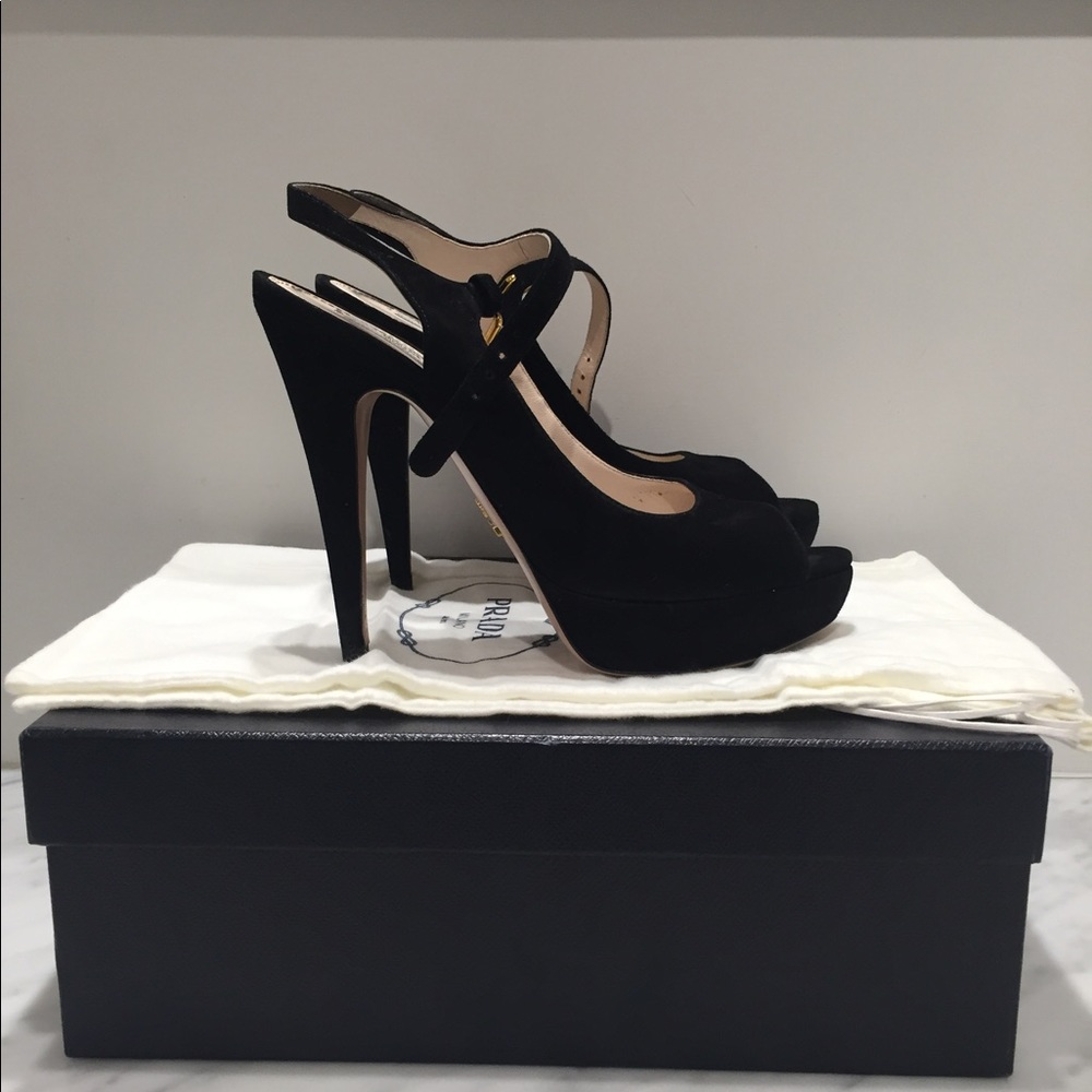 Prada Black Peep-Toe Heels